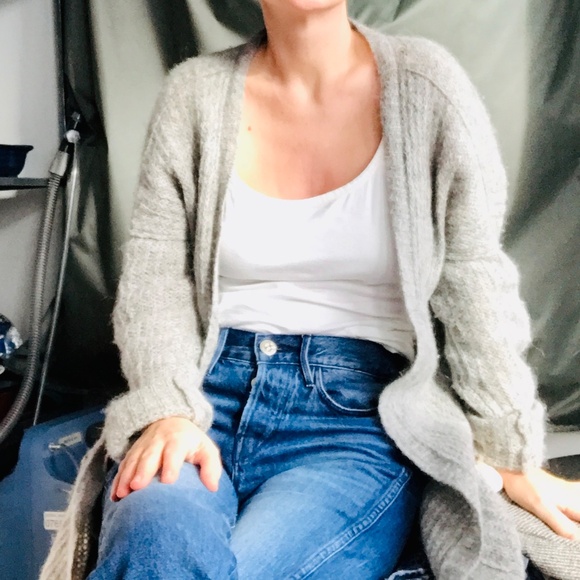 FREE PEOPLE Cardigan XS Light Grey Alpaca - Picture 2 of 2